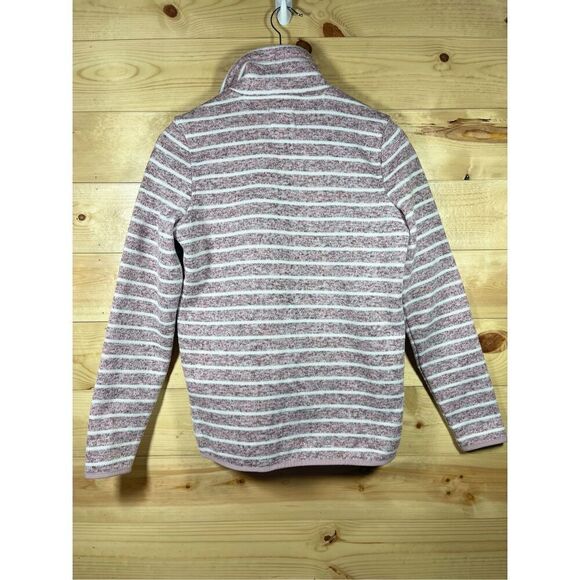 Thread & Supply Women's Striped Pullover 1/4 Zip Sweatshirt in Pink and White Si - Picture 9 of 16